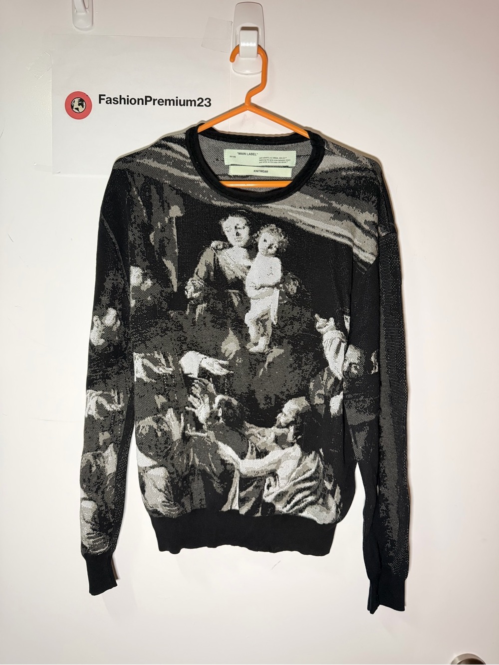 Off-White c/o Virgil Abloh Black/Gray Graphic Knit Crewneck Pullover Sweater S